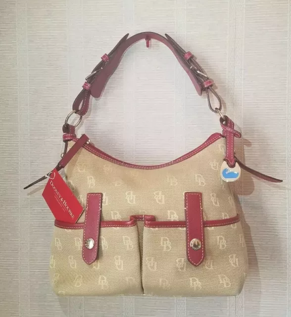 Dooney & Bourke Lucy Shoulder Bag Tan Red Leather Trim  *NEW WITH TAG* MSRP $195