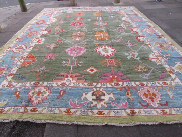 Vintage Traditional Hand Made Turkish Oushak Oriental Wool Green Carpet 460x344