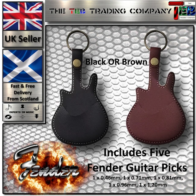 2 Leather Guitar Pick Holders + 10 Colorful Picks – Keyring Plectrum Case For Electric, Acoustic, Bass & Ukulele