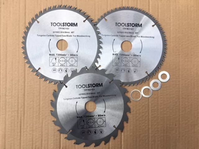 3PC 216MM Mitre Saw Blade 24/48/60T BORE 30MM Fit WORKZONE FERREX HM80MP 53666