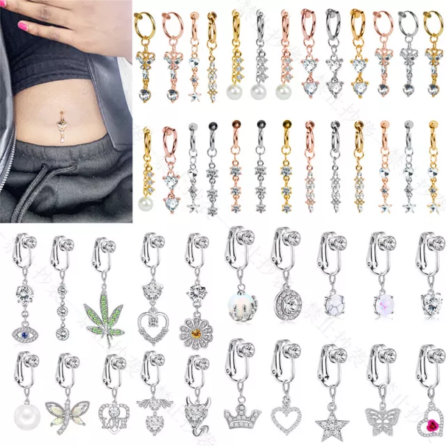 Imitación Piercing Ombligo de Clip Ombligo Anillos Falso Vientre para Pier <