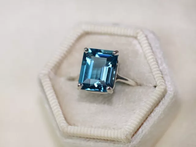 Natural London Blue Topaz Ring 925 Sterling Silver Emerald Cut London Topaz Ring