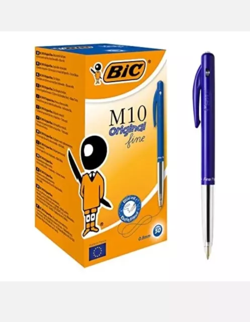 BIC boîte de 50 Stylos bille M10 Original Rétractables Pointe Fine Bleu