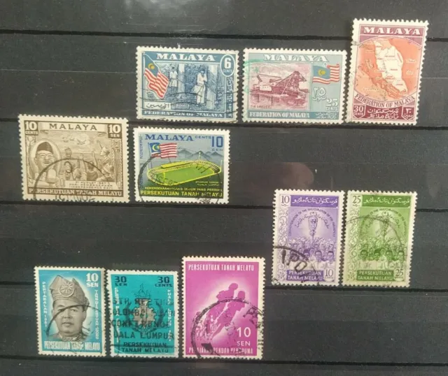 10 Timbres Fédération Malaisie 1957/1962 Oblitéré / Stamps Malaya