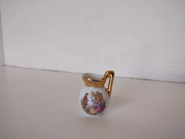 Vintage Limoges France Miniature Pitcher Courting Couple Floral Dollhouse