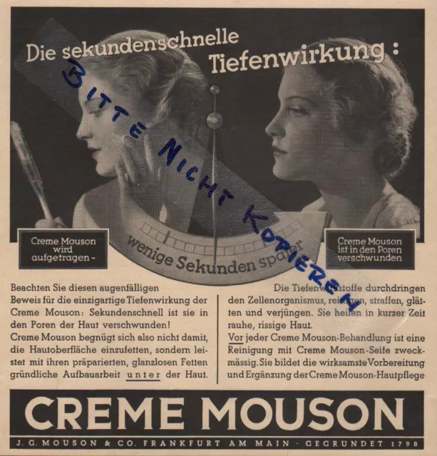 FRANKFURT/MAIN, Werbung 1934, J. G. Mouson & Co. Creme Mouson