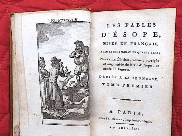 Livre Fables D'Ésope Et De Lockmann - Édition Reliée Cuir, An III (1794) - 588 Pages, Illustrations - Occasion Avec Traces D'usure