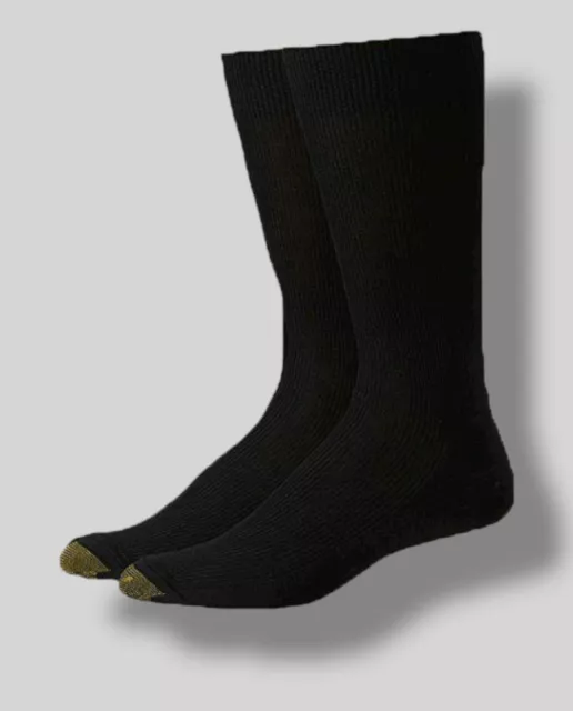 $24 Gold Toe Metropolitan Men's 2-Pairs Pack Black Crew Dress Socks Shoe 6-12