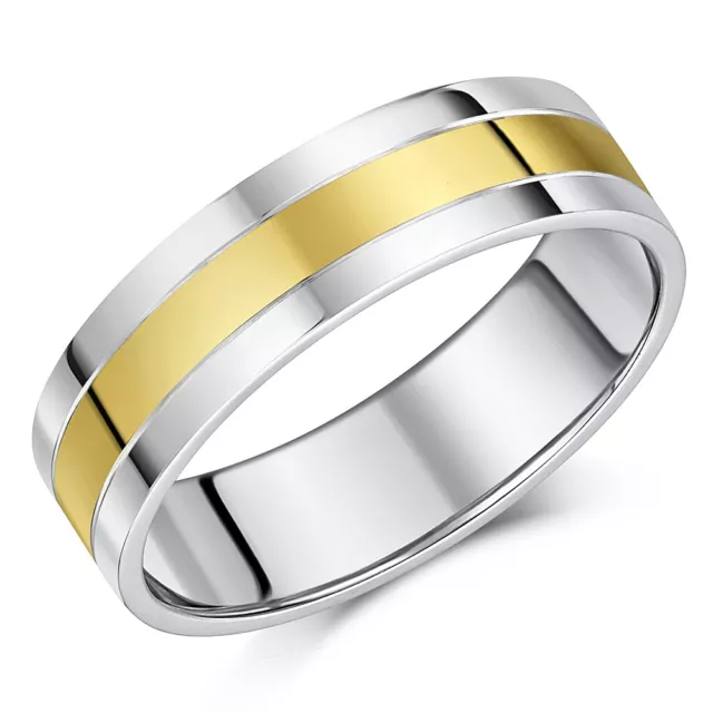 6mm 9ct Yellow Gold & Silver Wedding Ring Band "SALE"