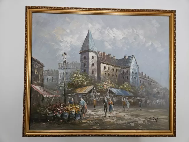 Original Caroline Burnett Parisian Street Scene Oil Painting Framed