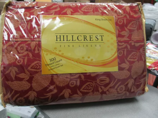 Hillcrest King Sheet Set 300Ct 100% Cotton Red/Gold Clearance Sale Brand New !!!
