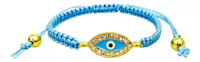 Evil Eye Gold Plated Blue Protection Bracelet with Crystals