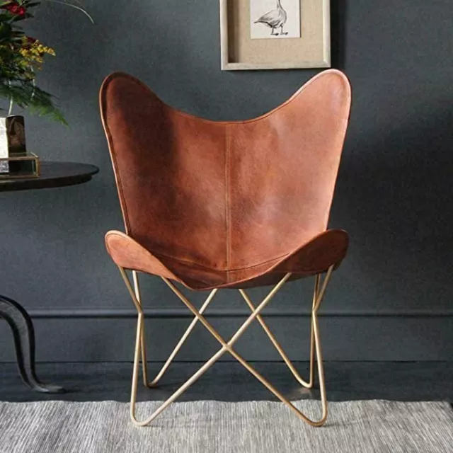 Leather Living Room Chairs-Butterfly Chair Brown Leather Butterfly Chair-Handmad