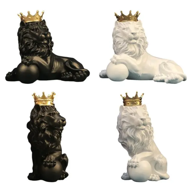 Résine Couronne Lion Figurine Statues Sculptures Chambre Créative Artisanat