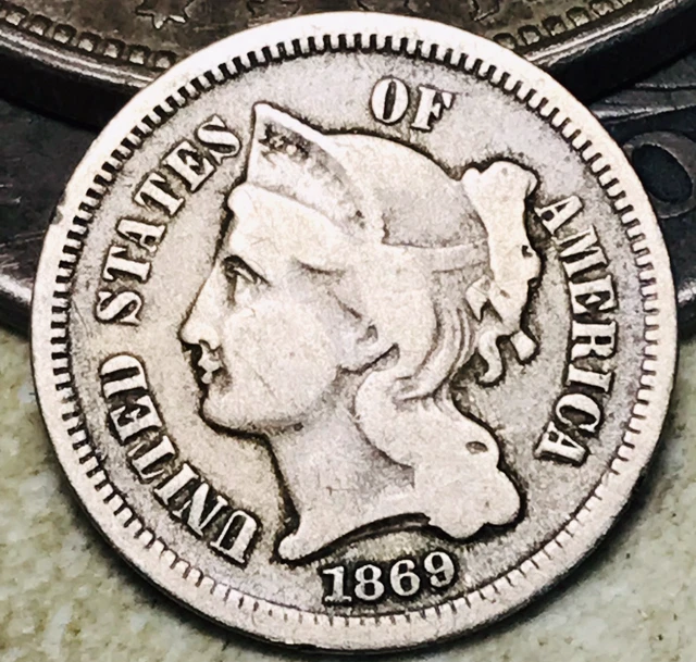 1869 Three Cent Nickel Piece 3C Ungraded Circulated Choice US Type Coin CC18183