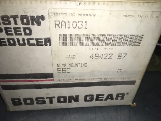 Boston Gear, speed reducer, RA1031, 1750 max rpm, ADI-1109