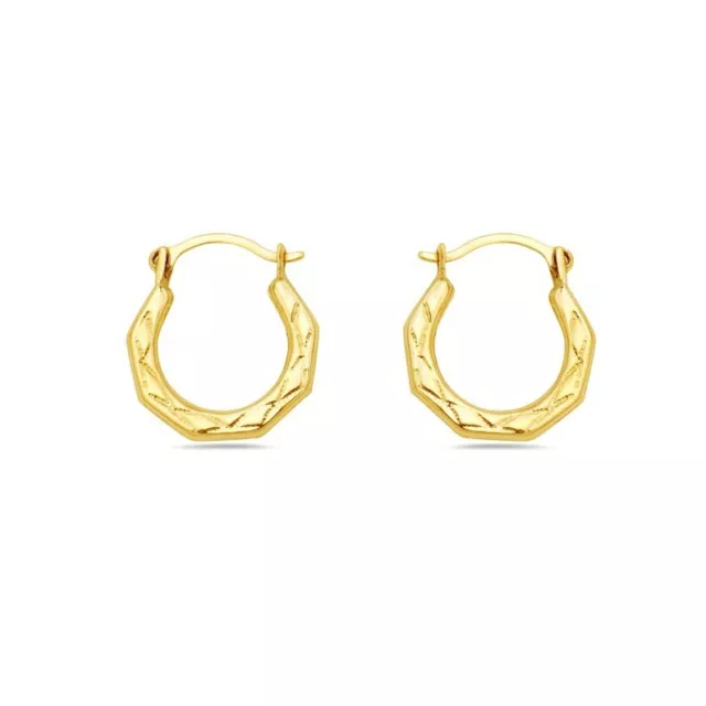 10K Solid Gold Diamond Cut Oval Fancy Design Mini French Lock Hoop Earrings