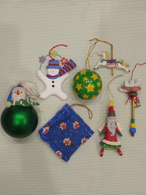 Vintage Christmas Ornaments Lot of 7 Santa Reindeer Snowman Horse