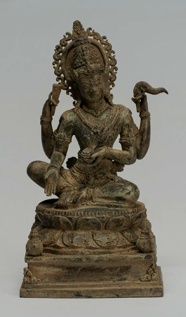 ANTIQUE JAVA STYLE Indonesian Majapahit Seated Bronze Vishnu Statue ...