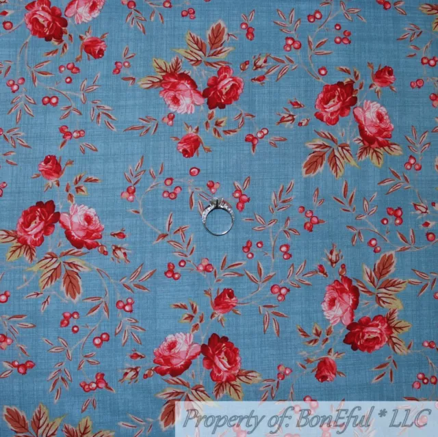 BonEful FABRIC FQ Cotton Quilt Blue Pink Red Rose Flower Texture Blender Print S