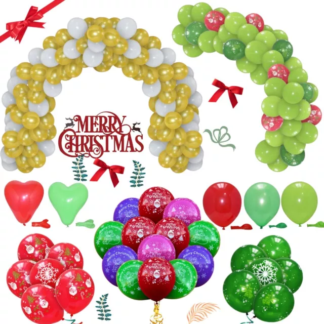 50X Merry Christmas Red & Green Balloons Latex Balons Santa Xmas Bells Decor UK