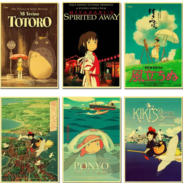 Miyazaki Anime Movie Retro Poster Set Kraft Paper Wall Decorative Bar Stickers