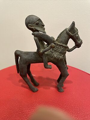 Antique African Dogon Tribe Style 9” Brass/Bronze Statue SoldierWarrior On Horse