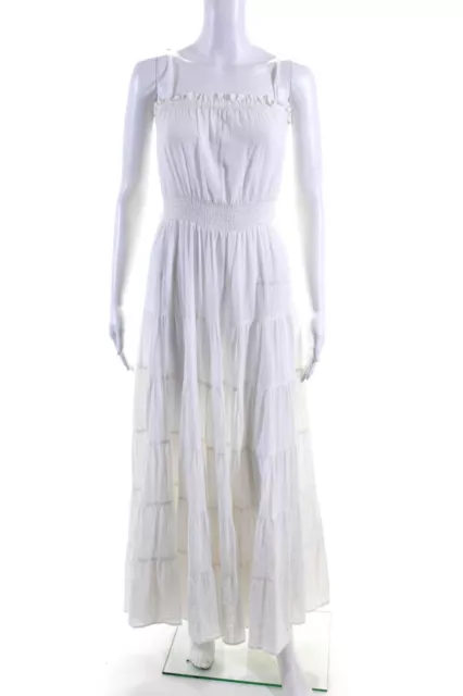 Kos Resort Womens Cotton Smocked Waist Sleeveless A-Line Maxi Dress White Size S