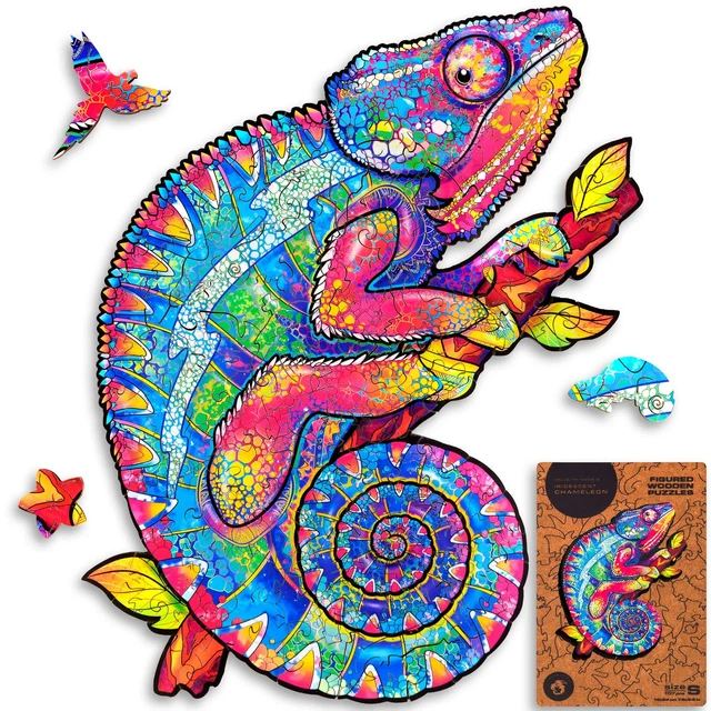 UNIDRAGON Wooden Puzzle Rainbow Cameleon 19 X 24 cm