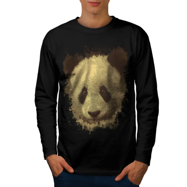 Wellcoda Panda Bear Cute Animal Mens Long Sleeve T-shirt, Funny Graphic Design