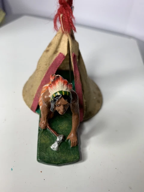 RARE VINTAGE TOY Soldiers Native American Indian And Teepee Elastolin rare-vintage-toy-soldiers-native-american-indian-and-teepee-elastolin
