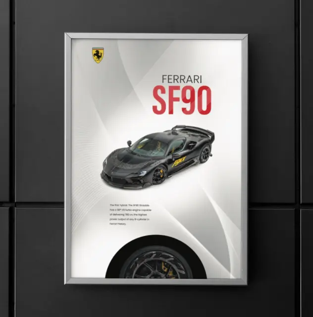 Ferrari SF90 vintage car poster 24x36 8k 599 f8 sf90 Italia 488 458 if40 f50 gia
