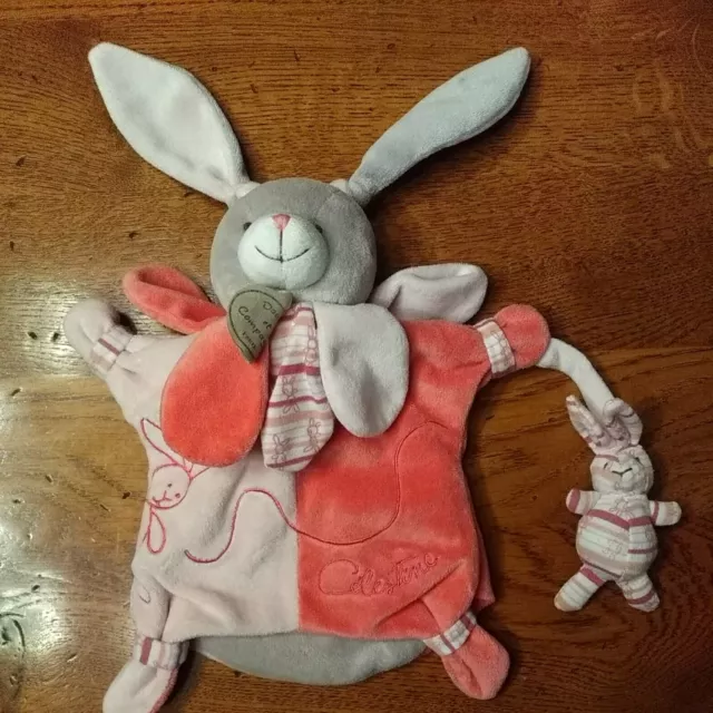 Doudou Et Compagnie Doudou Marionnette Lapin Celestine  Rose Blanc Petale Com9