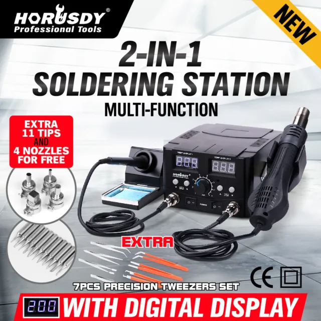 2in1 Soldering Iron Solder Rework Station Hot Air Gun Digital SMD Desoldering