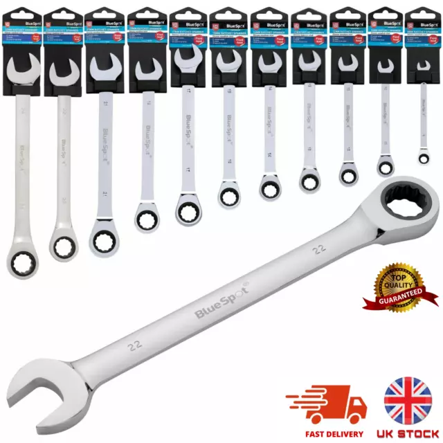 BlueSpot Ratchet Spanner Combination Fixed Head Wrench Metric 8mm To 24mm NEW