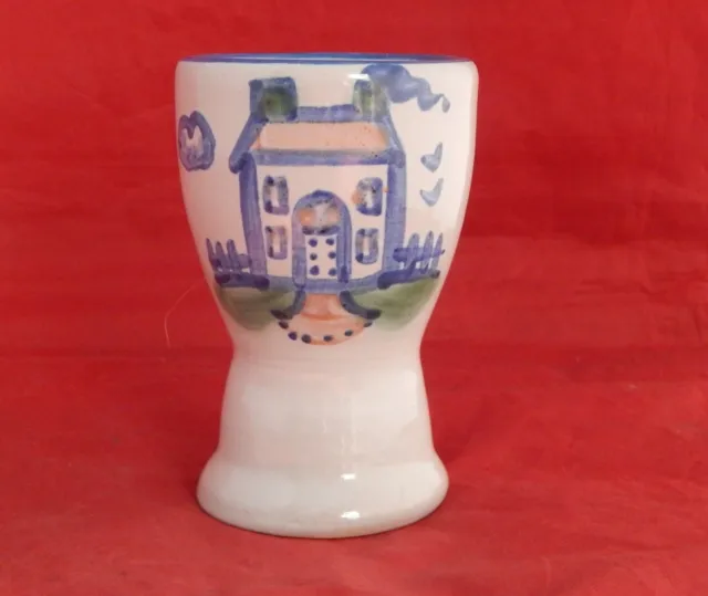 M A Hadley Stoneware Egg Cup. Painted House With A Fence.