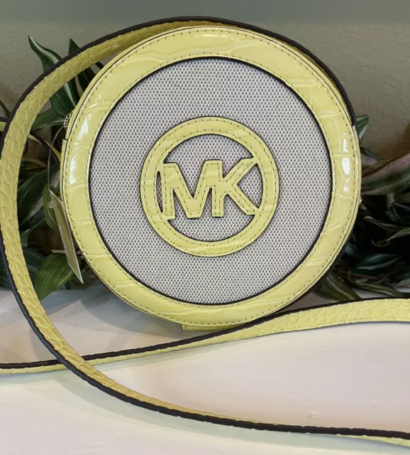 Michael Kors Womens Lady Small Canteen Crossbody Bag Canvas Yellow Croc Leather