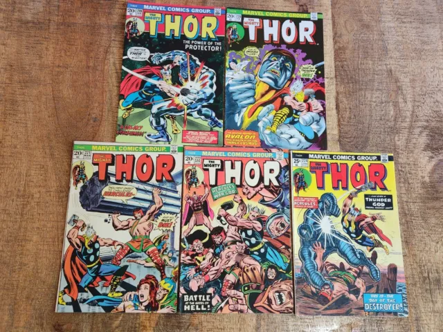 Mighty Thor #219 220 221 222 224 Marvel Comic Book Lot VF- Kragonn First App