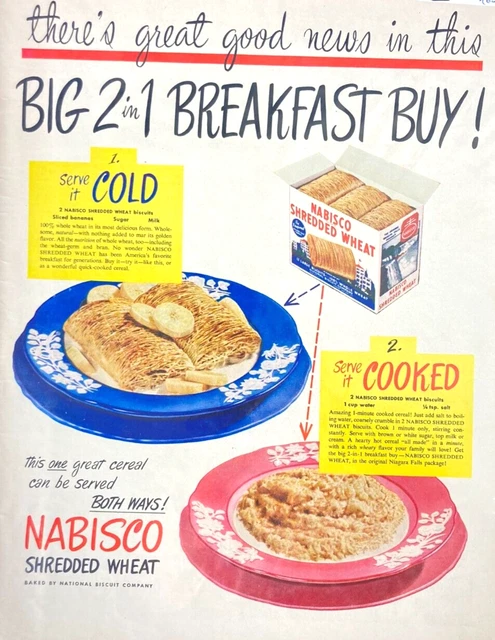 Vintage NABISCO 2 in 1 Breakfast But Hot or Cold 1949 Magazine Print Ad AH98