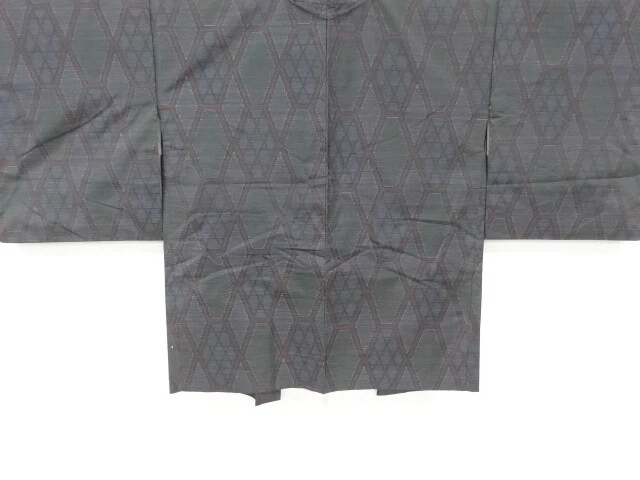 6615703: Japanese Kimono / Vintage Haori / Doro Oshima Tsumugi / Woven Geometric