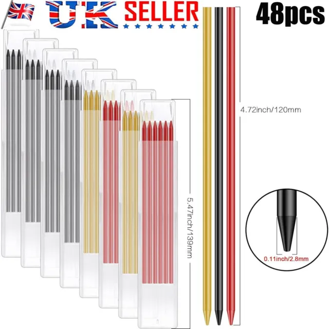 48Pcs 2.8mm Pica Pencil RefillTracer Pencil Refills Solid Carpenters Pencil 3