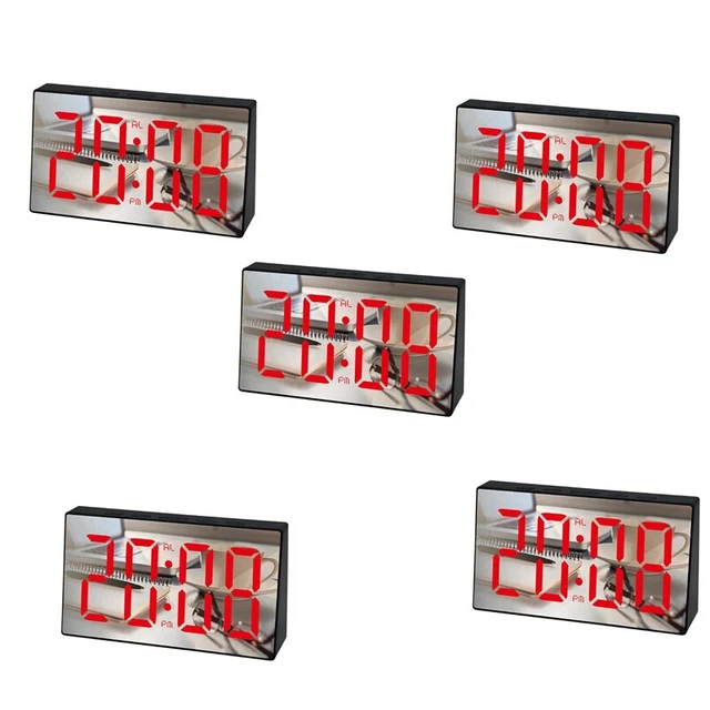 5x sveglia specchio LED, orologio da tavolo snooze digitale, luce sveglia, ora, temperatura B4M9