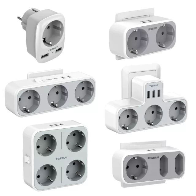 TESSAN-Multiprise EU KR avec prises secteur et ports de charge USB, adaptateur..