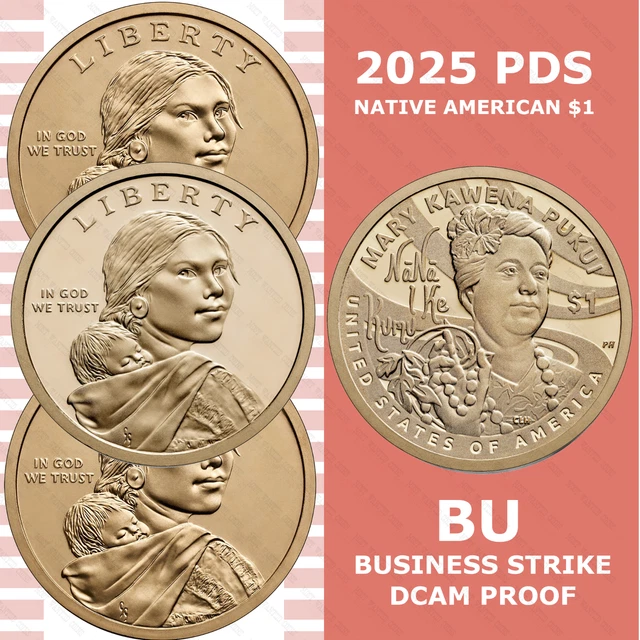 2021 P D S Native American Sacagawea Dollars BU & Gem Proof 3-Coin Set - Uncirculated
