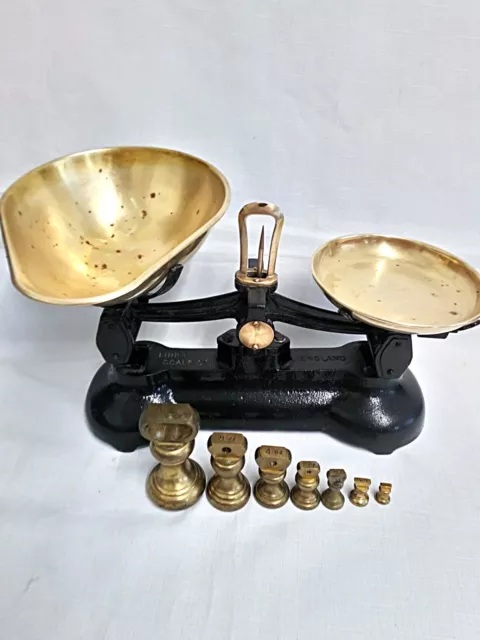 Vintage Cast Iron & Brass Black Libra Librasco Kitchen Scales Brass Weights