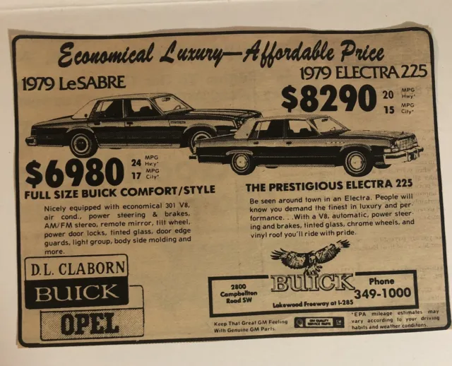 1979 Buick Electra 225 Small Print Ad pa6