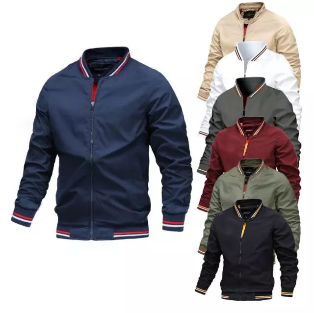 Men's Spring Fall Casual Thin Bomber Jacket Lightweight Sportswear Full-Zip Coat