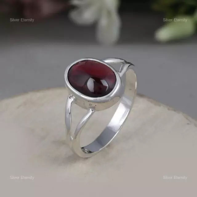 Natural Garnet Gemstone Band Red Ring 925 Sterling Silver Indian Jewelry