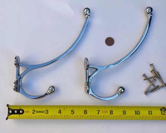( 2 ) Large Heavy Cast Metal Hooks, Nickel Plated, towel, hat rack, coat rack…