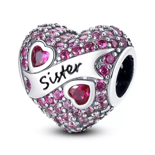 Authentic S925 Love Sister Heart Purple Stone Paved Charm Women Braacelet Charms